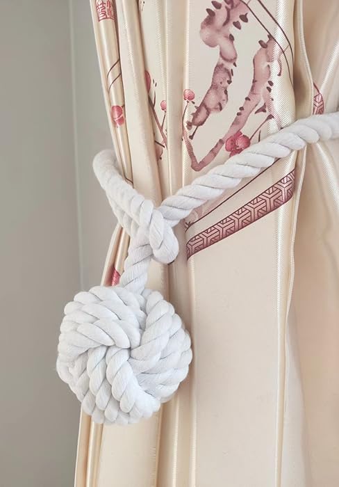 bulk purchase 4 pack navy blue outdoor curtain tiebacks rope, natural cotton curtain holders, village rural rustic curtain holdbacks, farmhouse nautical curtain rope tie back for drapery patio factory discount